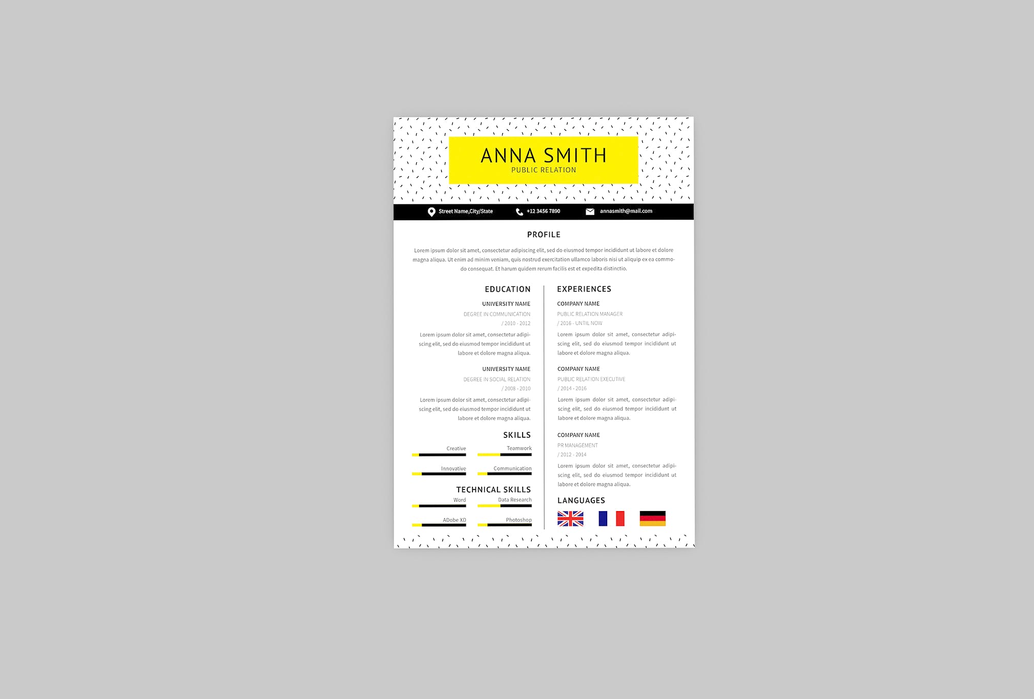 公共关系经理三合一简历表设计模板 Public Relation Resume Designer插图(2)