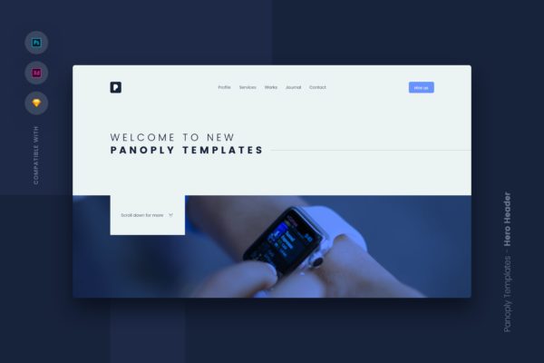 现代设计风格网站巨无霸Header设计模板v4 Web Templates UI Kit – Hero Header 4
