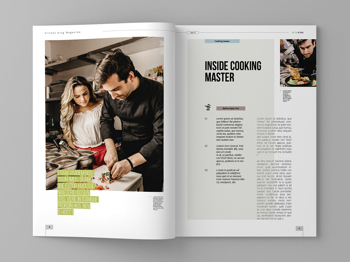 美食素材库精选杂志排版设计模板 Kitcking – Magazine Template插图(3)