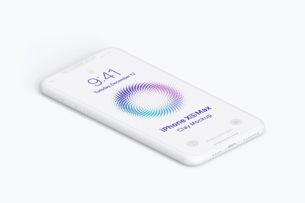 iPhone XS Max智能手机屏幕界面设计效果图左视图样机 Isometric Clay iPhone Xs Max Mockup, Left View