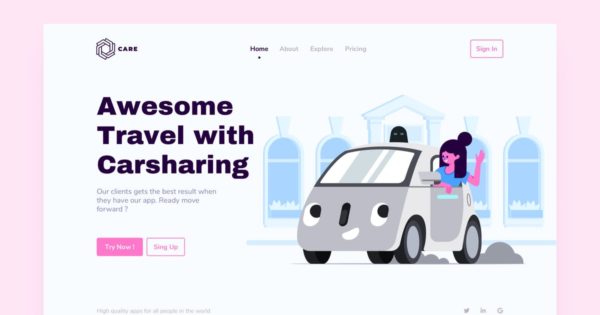 共享汽车创意插画网站着陆页设计模板 Carsharing Landing Page Illustrations