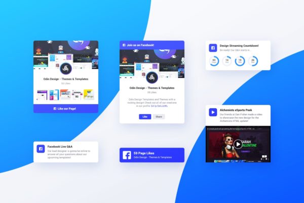 社交媒体卡片式设计UI设计模板v7 Asgard Plugin – Facebook UI Cards – PSD Template