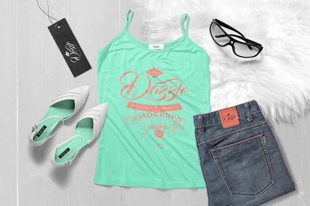 4款女性服装品牌设计展示场景样机 4 Women’s Tank Top Mockup Scenes插图(1)