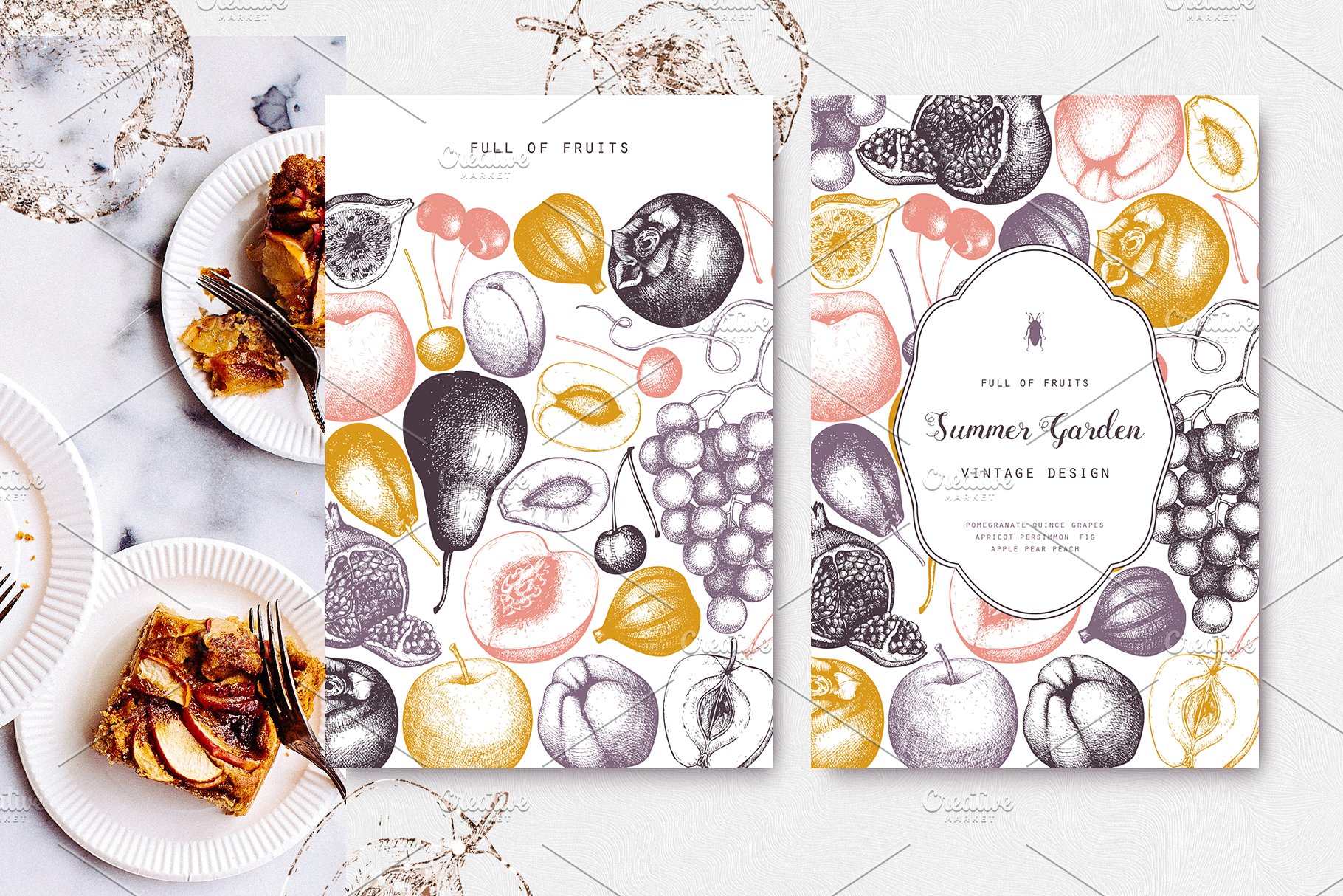 复古葡萄园插画素材合集 Vintage Set of Garden Fruits插图(3)