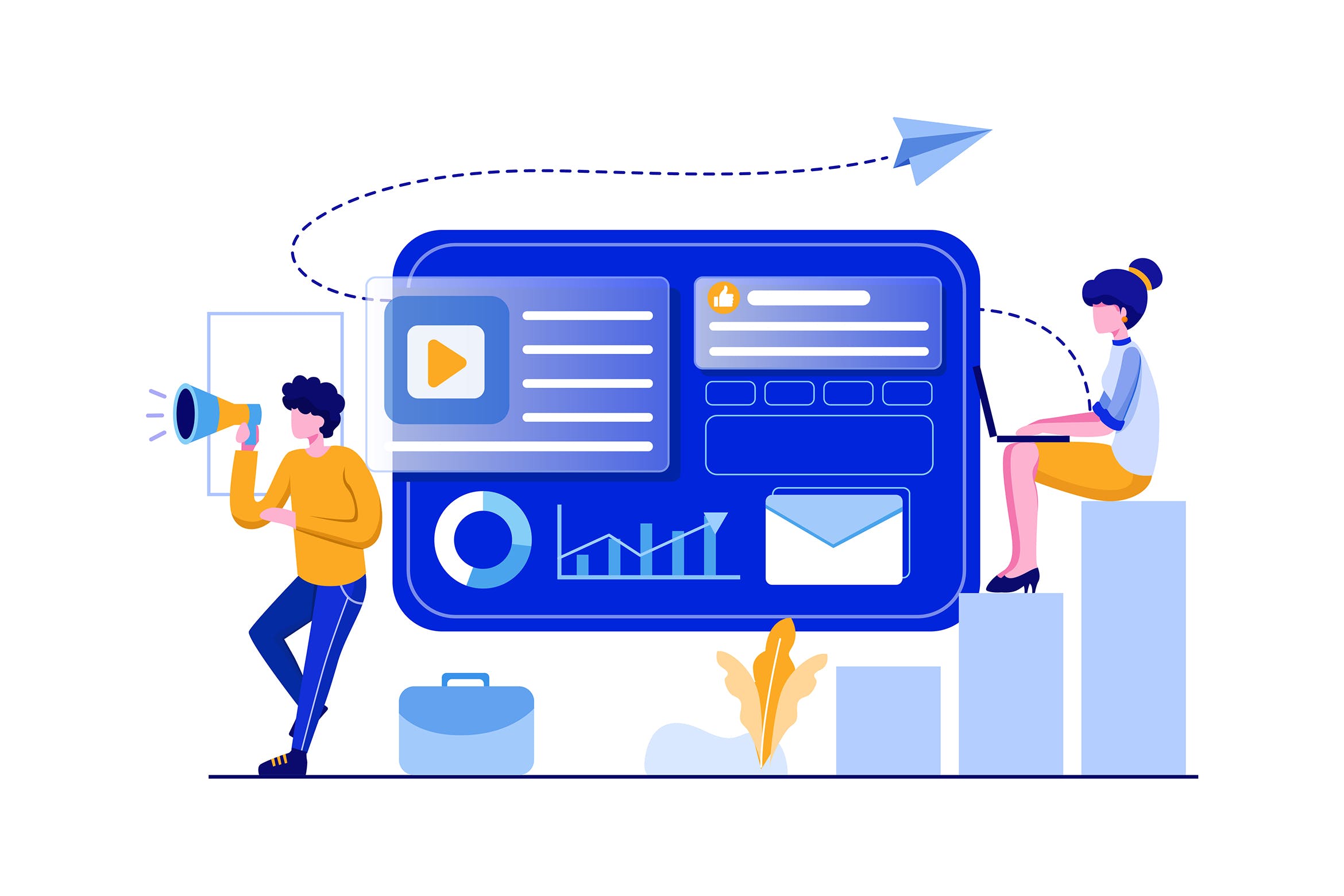 互联网数字营销团队矢量插画 Online digital marketing team vector illustration插图