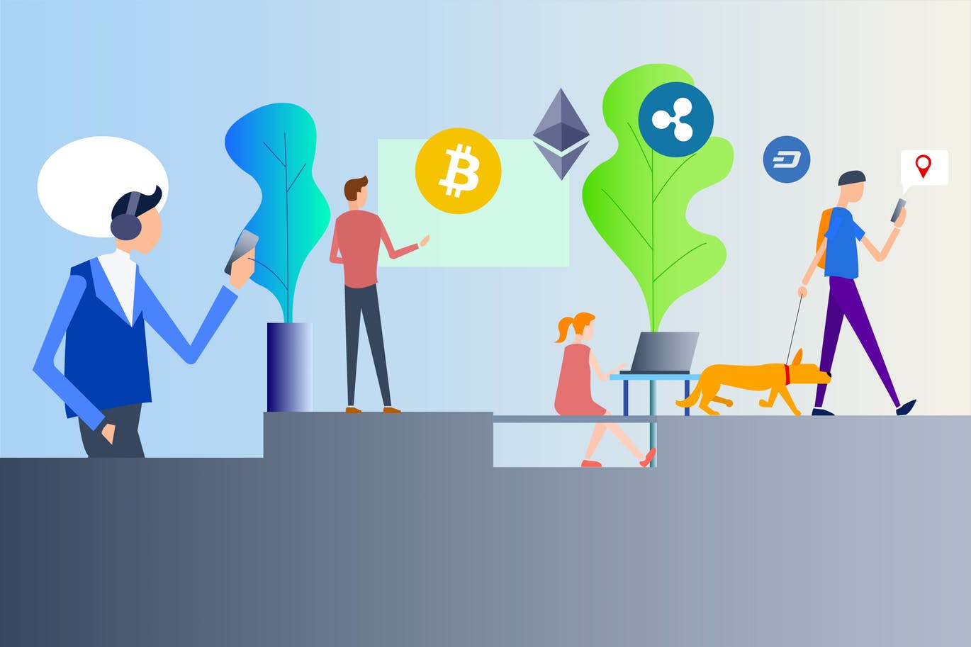 时尚高端2D区块链blockchain比特币banner海报插画元素插图