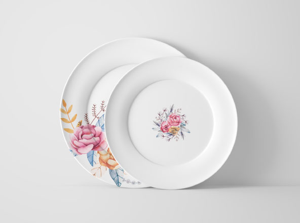 陶瓷碟子印花设计图案预览样机模板 Two Size Plates Mockup Front View