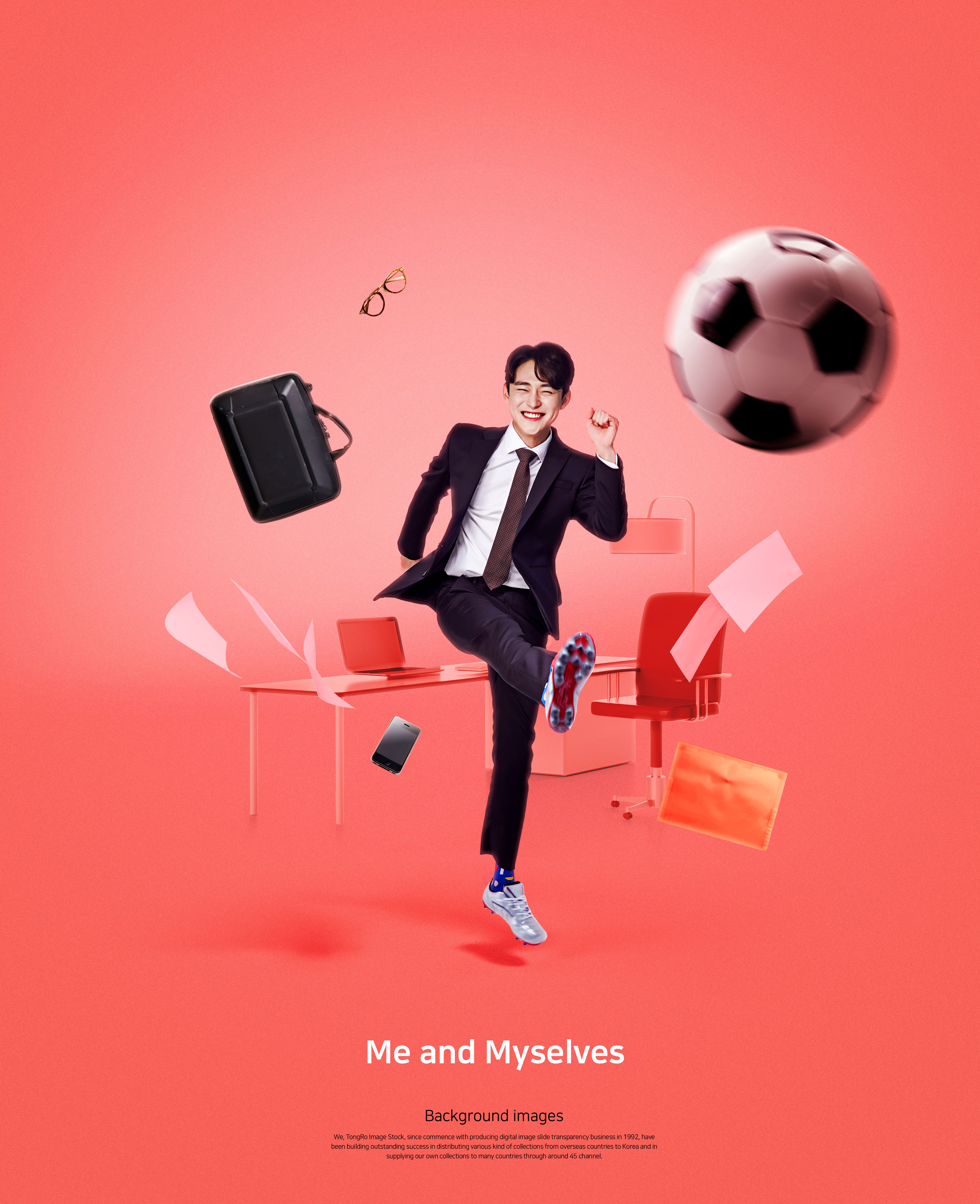 足球运动主题工作生活红色背景海报传单设计素材插图