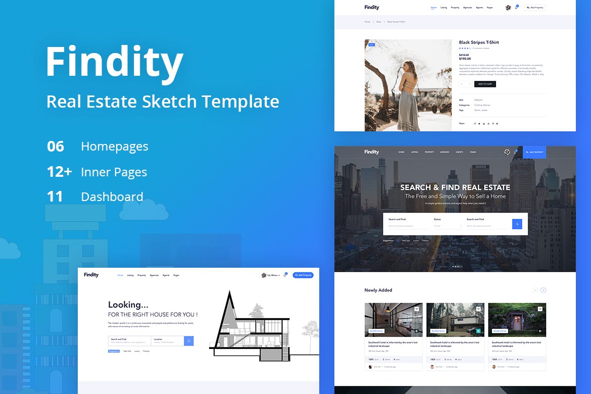房地产销售租赁中介网站界面设计SKETCH模板 Findity – Real Estate Template插图