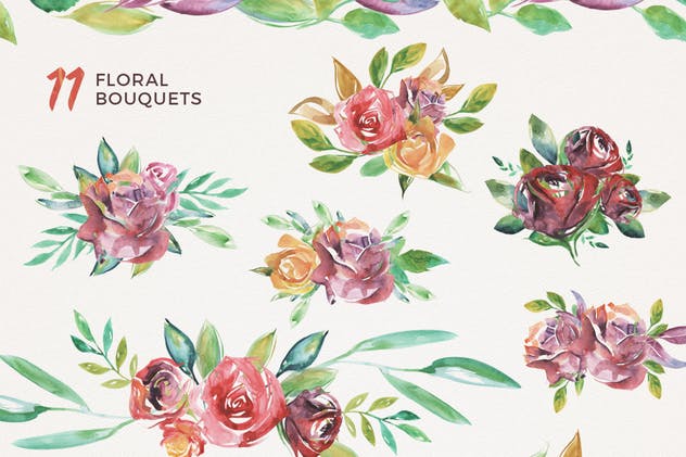 水彩手工设计花卉图案合集 Watercolor Handmade Design Bundle插图(4)