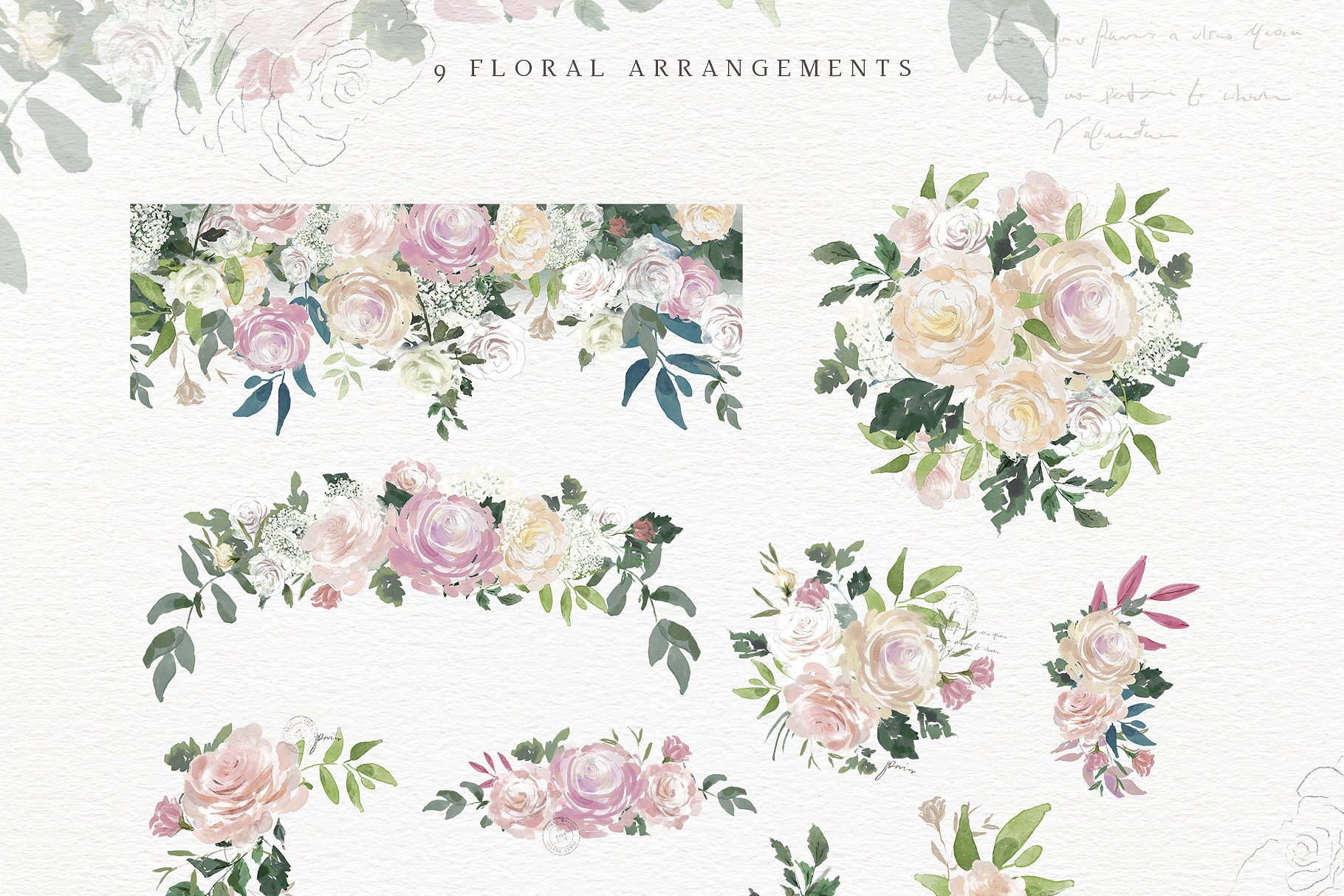 复古水彩玫瑰花卉剪贴画 Vintage Rose – Flower Clipart Set插图(5)