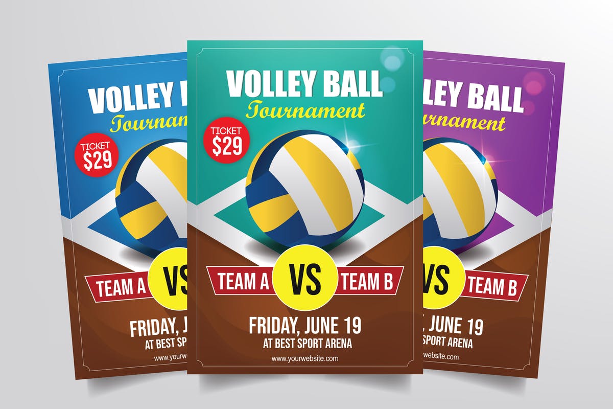 排球锦标赛体育活动赛事海报传单设计模板 Volleyball Tournament Flyer Template插图