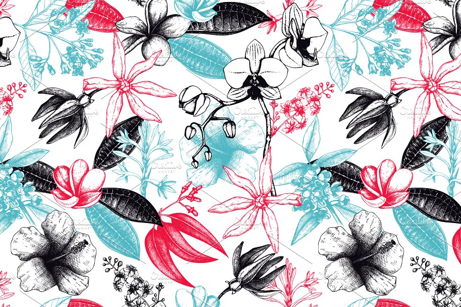 复古风奇花异草设计素材集 Vinatge Exotic Plants & Flowers Set插图(6)