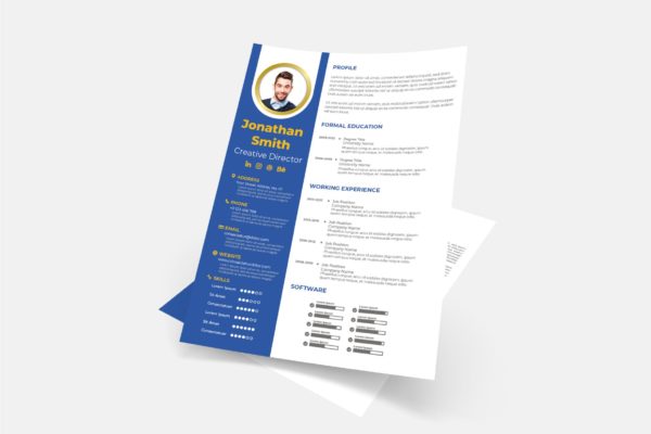 蓝白配色风格求职简历排版设计模板v14 Cv Resume Template.v14