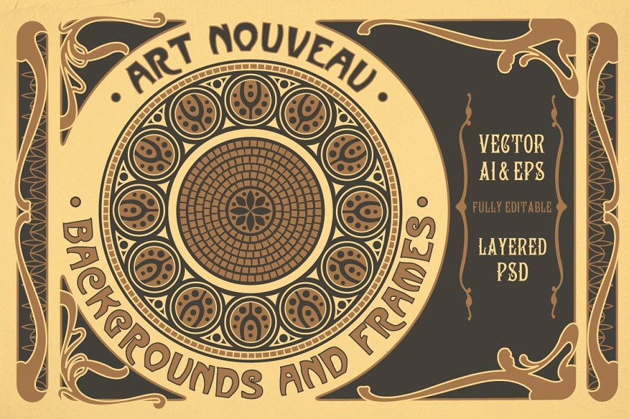 新艺术背景与框架设计素材 Art Nouveau Backgrounds and Frames插图