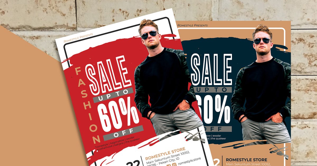 时尚服饰折扣促销广告传单模板插图