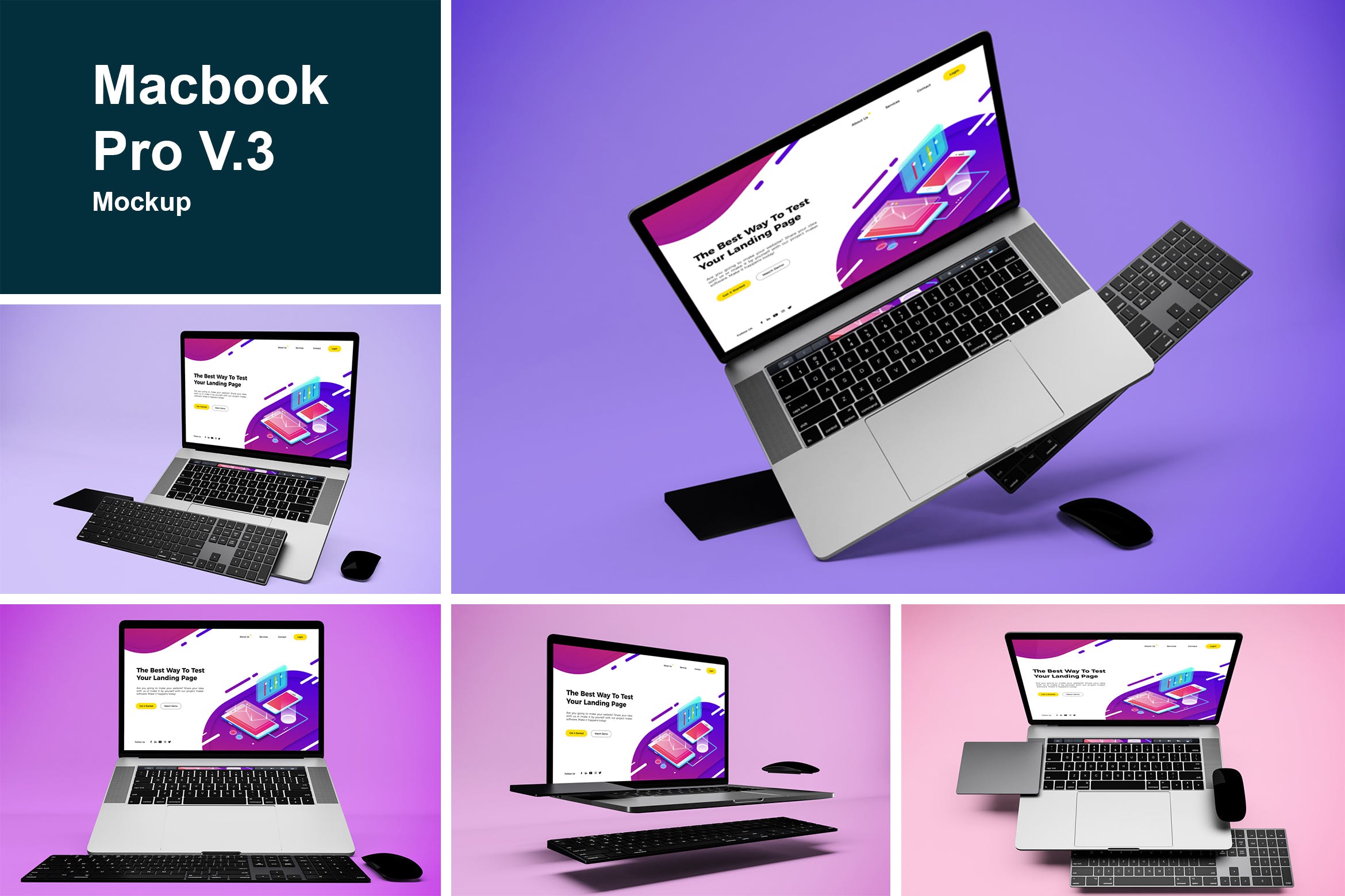 悬浮风格MacBook Pro笔记本电脑Web设计预览素材库精选样机v3 Macbook Pro Mockup V.3插图