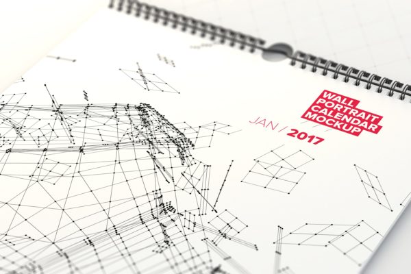 挂墙活页日历年历设计图局部特写样机 Wall Portrait Calendar Close Up Mockup