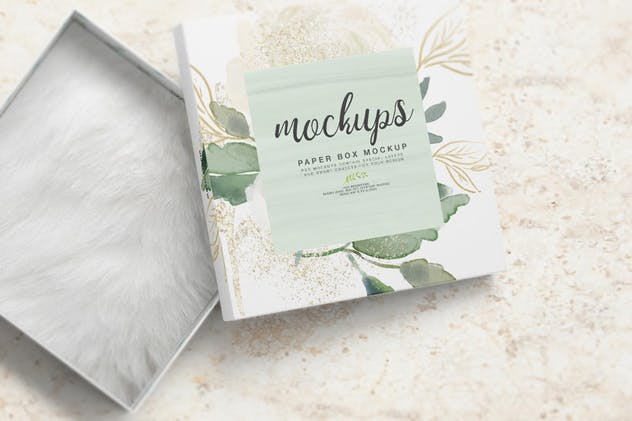 高端方形纸制首饰盒样机 Square Paper Jewelry Box Mockup插图(3)