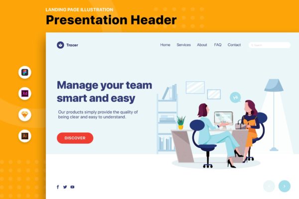 客户洽谈场景网页Banner&amp;落地页设计素材库精选 Business Woman and Client in Office Landing Page