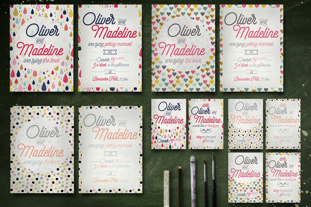 趣味可爱手绘图案婚礼请柬设计模板 Fun Pattern Wedding Invitation插图(4)