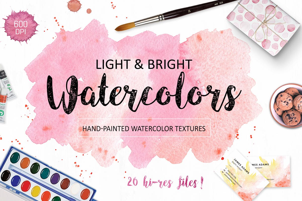 明亮色彩设计风格手绘水彩纹理套装 Bright watercolor textures pack插图