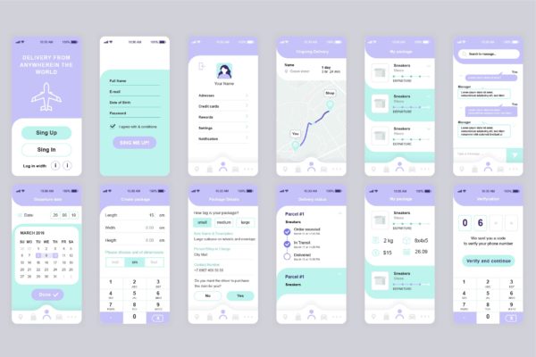 快递超市/快递配送类APP应用开发设计UI套件 Delivery Mobile App UI Kit