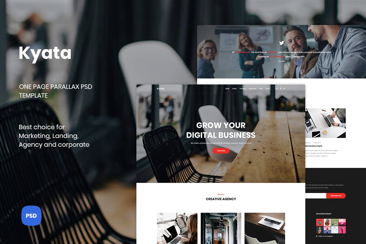 视觉差滚动特效单页设计风格网站设计PSD模板 Kyata | One Page Parallax PSD Template插图