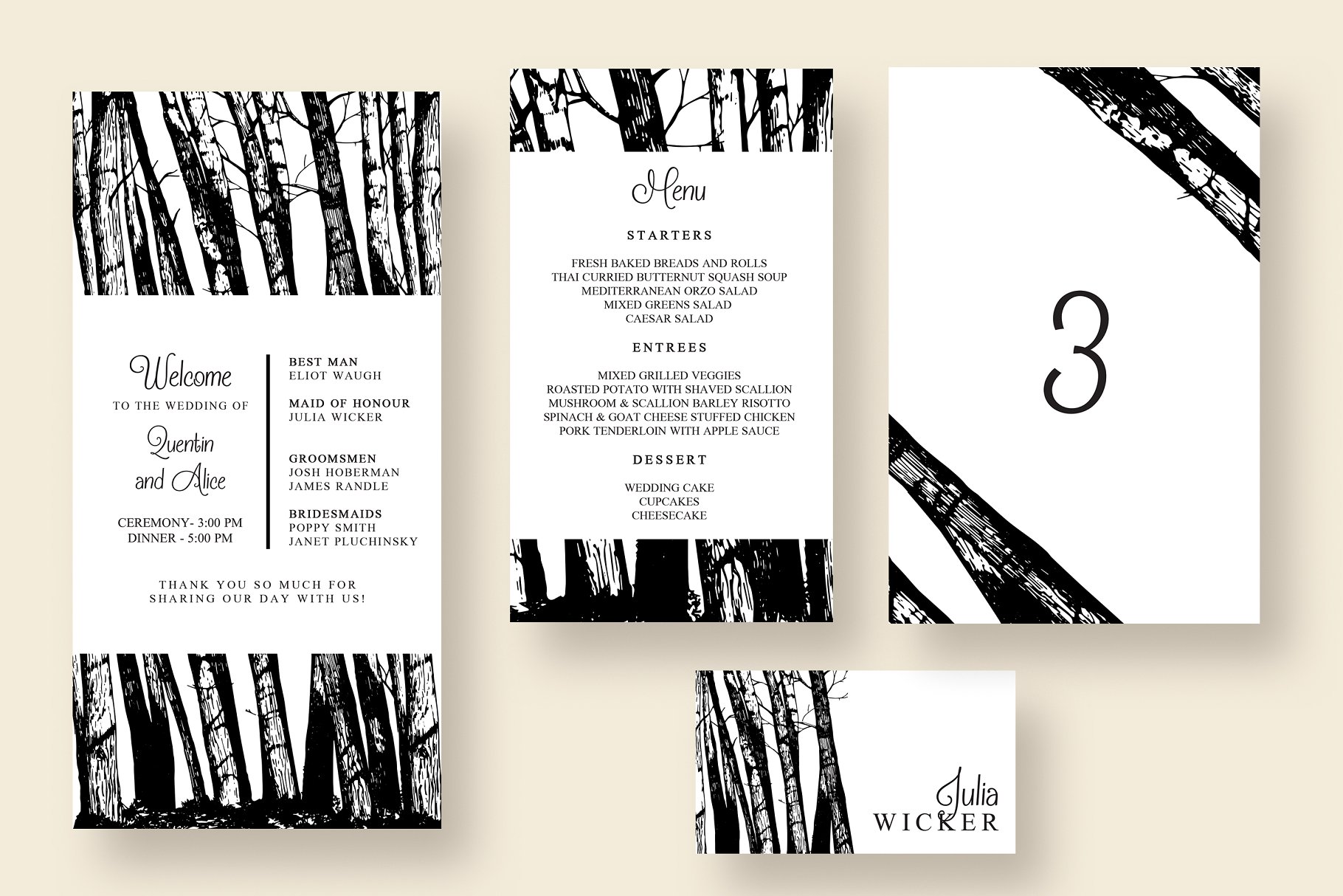 朴素森林主题婚礼邀请函设计模板套装 Walk in the Woods Wedding Suite插图(3)