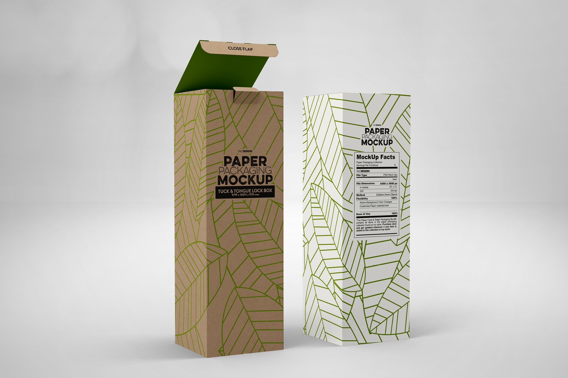 长方体产品包装盒设计效果图样机 Tall Box Tuck & Tongue Lock Mockup插图(1)