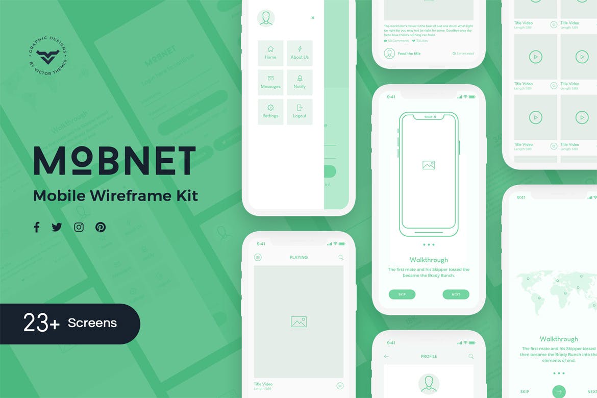 标准APP设计规范线框图设计套件 Mobnet Mobile Wireframe Kit插图(1)