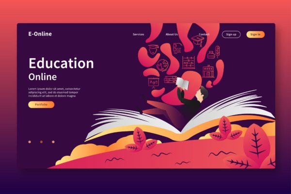 在线教育网站Header矢量插画设计素材 Education Online – Web Header &amp; Vector Template