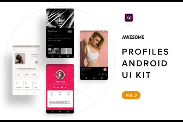 安卓平台社交APP应用用户界面设计XD模板v3 Android UI Kit – Profiles Vol. 3 (Adobe XD)