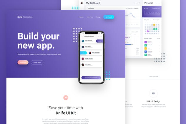手机应用APP开发业务网站着陆页设计UI模板 Knife Application Mobile App Landing Page Temlate插图(1)