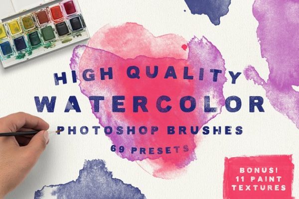 水彩笔画PS笔刷+水彩纹理 Watercolor Brushes + Bonus Textures!