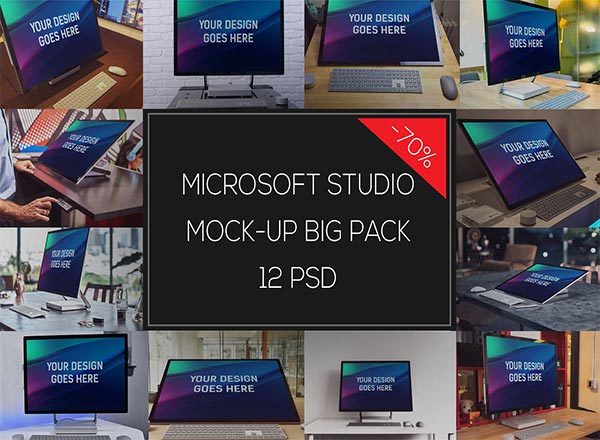 微软studio工作站样机展示模型mockups