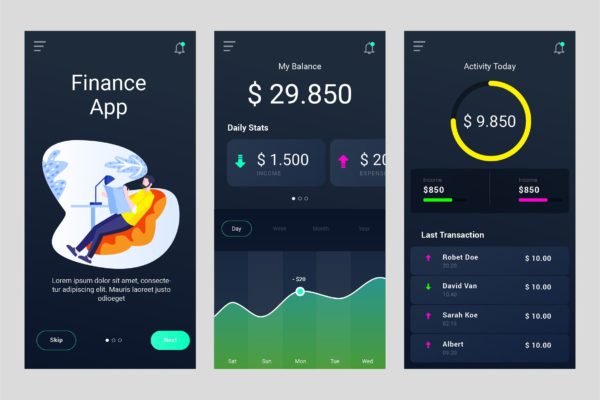 财务管理APP应用设计PSD&amp;AI模板 Mobile Financial Management Apps PSD and AI