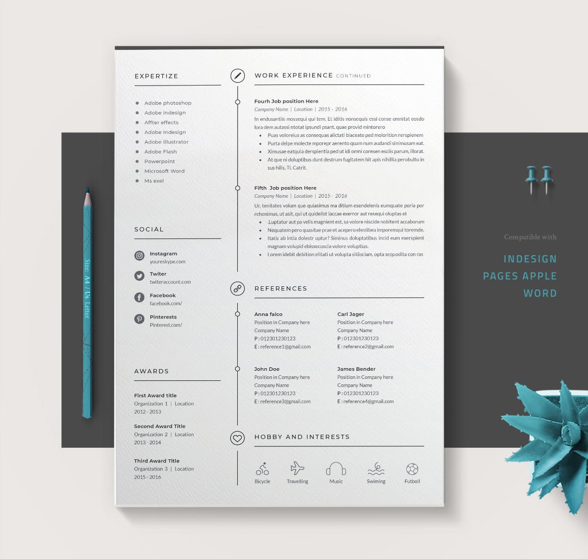 简约文字排版风格个人简历设计模板下载 Cv / Resume Template插图(4)