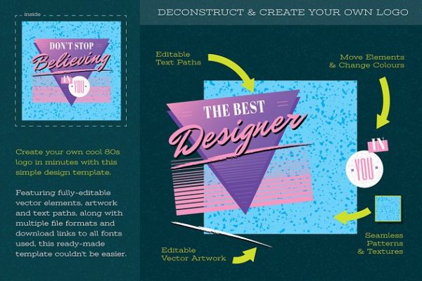 80年代风格标语牌样式Logo模板 1980s Style Slogan Template
