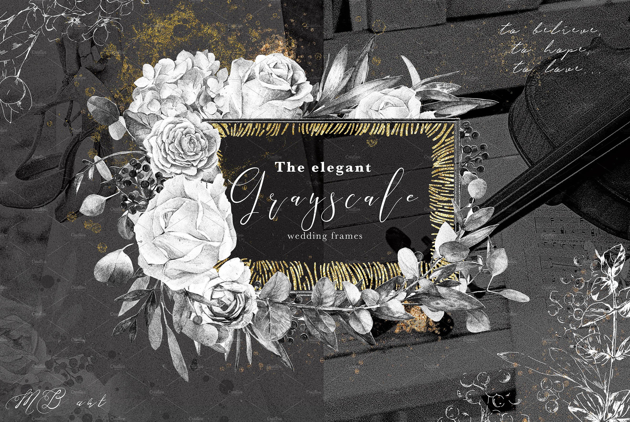 灰色字母&花卉水彩套装 Monograms & bouquets vol.1 Artarian插图(12)