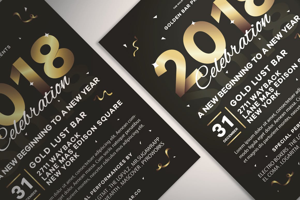 新年前夜金色文字海报传单模板v2 New Year’s Eve Flyer插图(1)