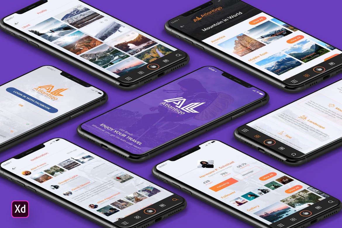旅游航班预订APP应用UI设计套件for XD Atlantigo-Travel & Flight Booking MobileApp (XD)插图(1)