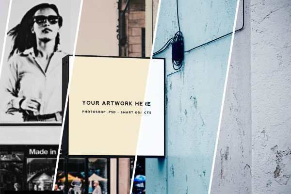 方形商店标志广告灯箱样机