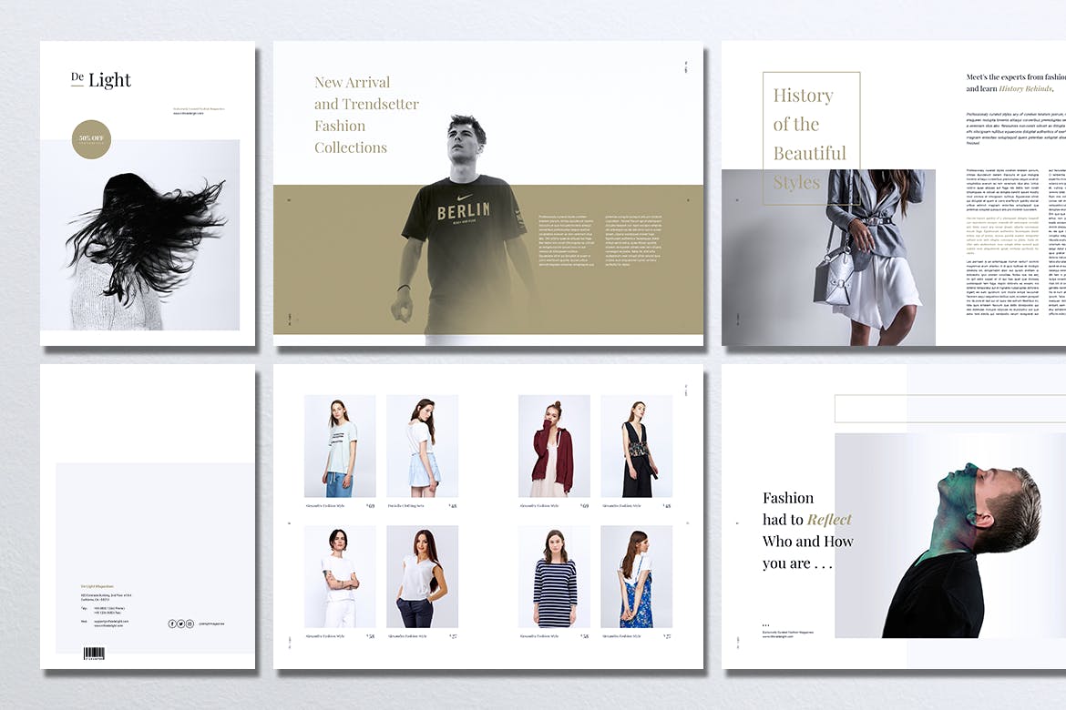 时尚服装品牌产品目录/画册设计模板 DE LIGHT Minimalist Fashion Magazine插图(6)