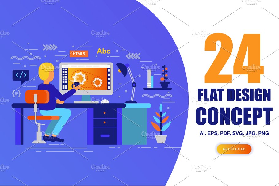 现代平面概念图着陆页模板 Landing Page Templates插图