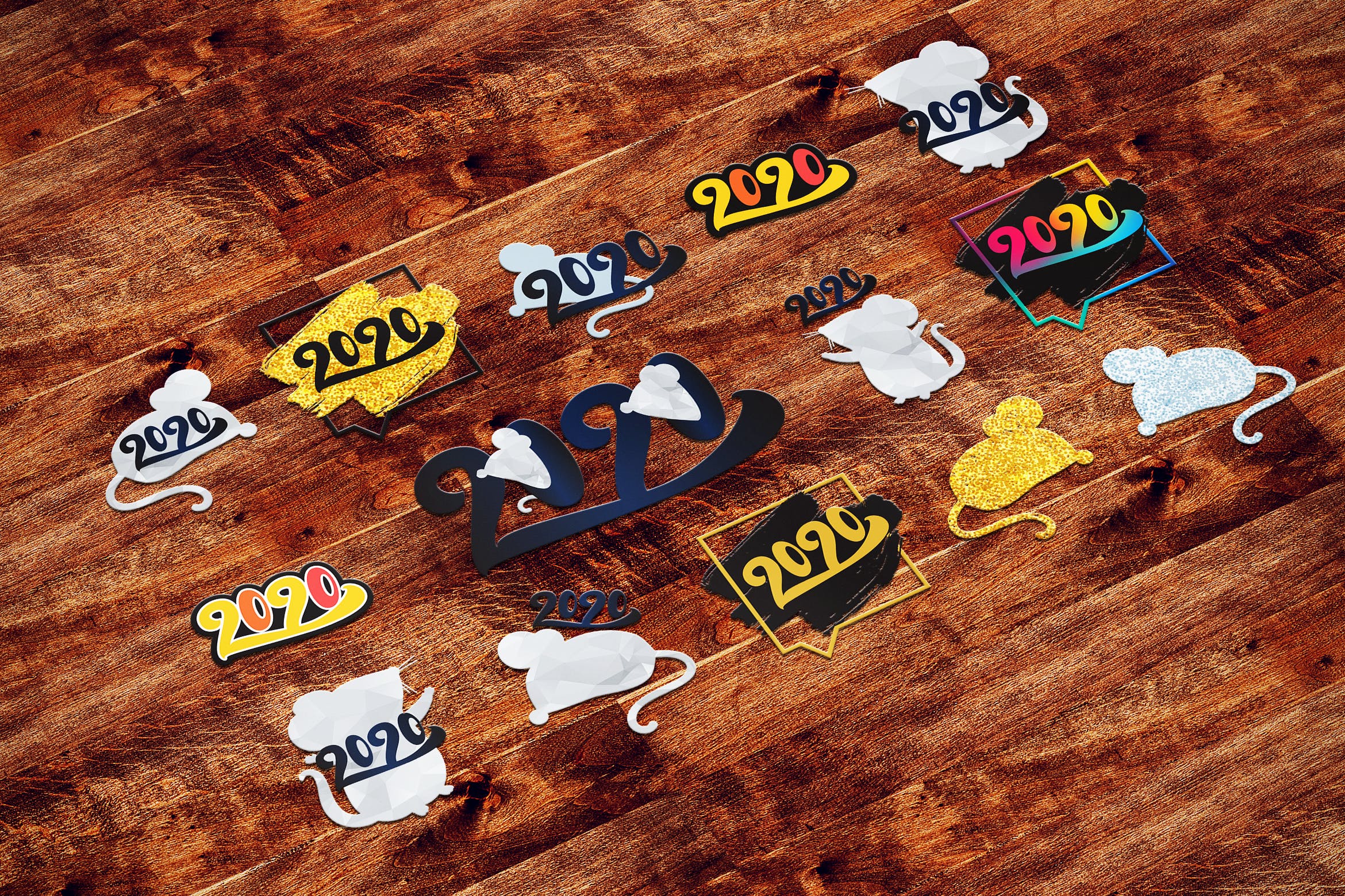 2020年新年快乐标志符号矢量设计图形素材集 Happy 2020 New Year Symbols Set插图