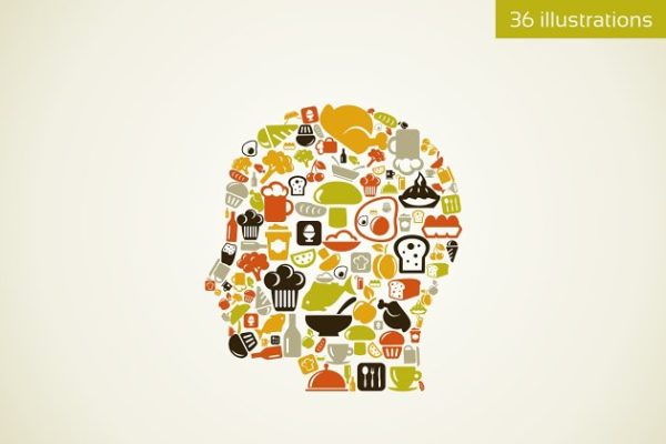 创新多元素大脑头部形状插画 Head