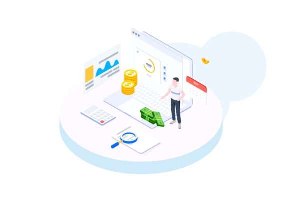 财务成本管理金融业务场景等距概念插画v1 Track Financial Costs Isometric Illustration – FV