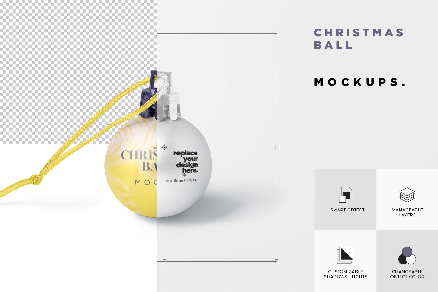 圣诞节装饰球节日氛围样机模板 Christmas Ball Mockup Set插图(5)