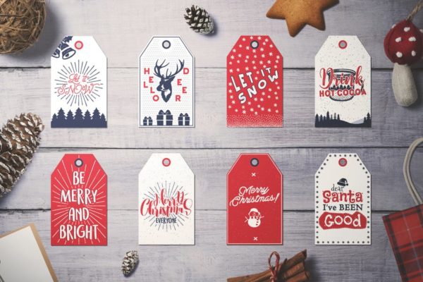 复古设计风格圣诞标签/吊牌设计模板 Retro Christmas Tags, Holiday Social Media Cards